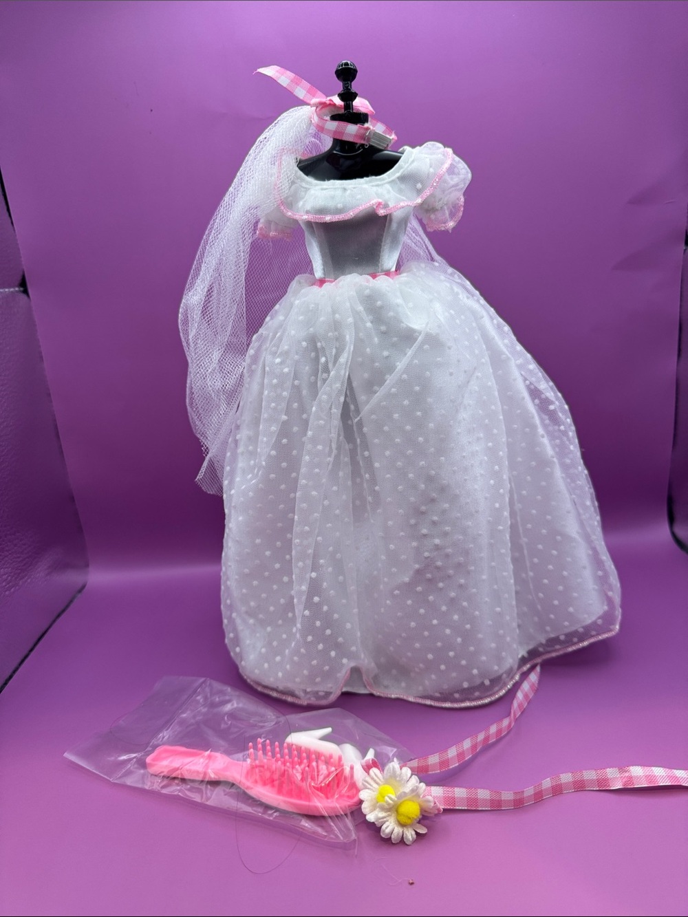 '94 BARBIE BEAUTIFUL COUNTRY Bride SWISS DOT DRESS-GOWN-VEIL WEDDING DOLL OUTFIT